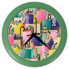 Magazine Balance Plaid Rainbow Color Wall Clocks by Mariart