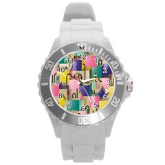 Magazine Balance Plaid Rainbow Round Plastic Sport Watch (l) by Mariart