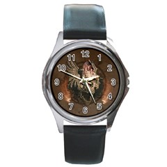 Awesome Creepy Skull With Rat And Wings Round Metal Watch by FantasyWorld7