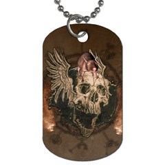 Awesome Creepy Skull With Rat And Wings Dog Tag (one Side) by FantasyWorld7