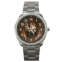 Awesome Creepy Skull With Rat And Wings Sport Metal Watch by FantasyWorld7