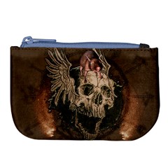 Awesome Creepy Skull With Rat And Wings Large Coin Purse by FantasyWorld7