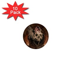 Awesome Creepy Skull With Rat And Wings 1  Mini Buttons (10 Pack)  by FantasyWorld7