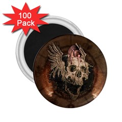 Awesome Creepy Skull With Rat And Wings 2 25  Magnets (100 Pack)  by FantasyWorld7