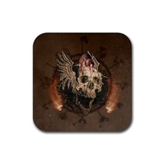 Awesome Creepy Skull With Rat And Wings Rubber Coaster (square)  by FantasyWorld7