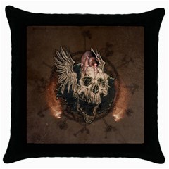 Awesome Creepy Skull With Rat And Wings Throw Pillow Case (black) by FantasyWorld7