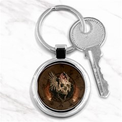 Awesome Creepy Skull With Rat And Wings Key Chains (round)  by FantasyWorld7