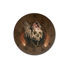 Awesome Creepy Skull With Rat And Wings Magnet 3  (round) by FantasyWorld7