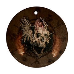 Awesome Creepy Skull With Rat And Wings Round Ornament (two Sides) by FantasyWorld7