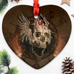 Awesome Creepy Skull With Rat And Wings Heart Ornament (two Sides) by FantasyWorld7