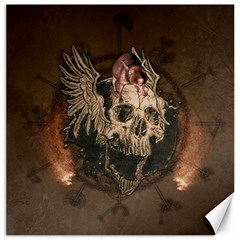 Awesome Creepy Skull With Rat And Wings Canvas 16  X 16   by FantasyWorld7