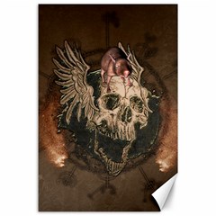 Awesome Creepy Skull With Rat And Wings Canvas 24  X 36  by FantasyWorld7