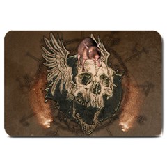 Awesome Creepy Skull With Rat And Wings Large Doormat  by FantasyWorld7