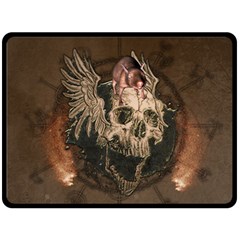 Awesome Creepy Skull With Rat And Wings Fleece Blanket (large)  by FantasyWorld7