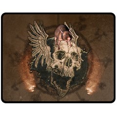 Awesome Creepy Skull With Rat And Wings Fleece Blanket (medium)  by FantasyWorld7