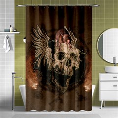 Awesome Creepy Skull With Rat And Wings Shower Curtain 48  X 72  (small)  by FantasyWorld7