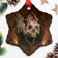 Awesome Creepy Skull With Rat And Wings Snowflake Ornament (two Sides) by FantasyWorld7