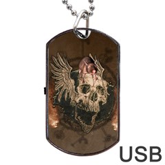 Awesome Creepy Skull With Rat And Wings Dog Tag Usb Flash (two Sides) by FantasyWorld7