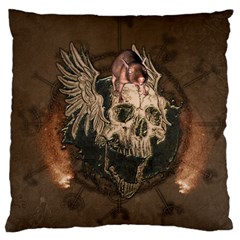 Awesome Creepy Skull With Rat And Wings Large Cushion Case (one Side) by FantasyWorld7