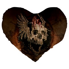 Awesome Creepy Skull With Rat And Wings Large 19  Premium Heart Shape Cushions by FantasyWorld7