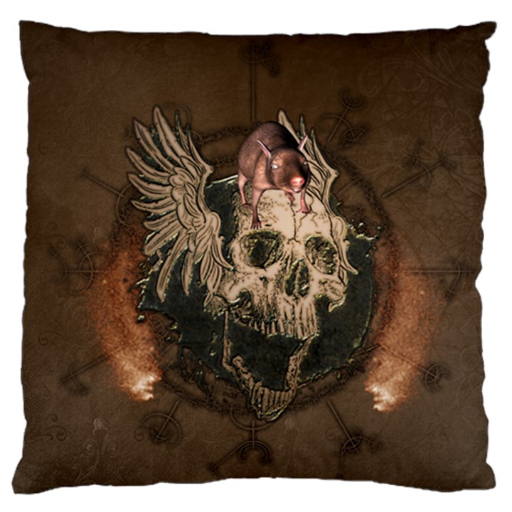 Awesome Creepy Skull With Rat And Wings Large Flano Cushion Case (One Side)