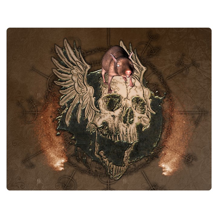 Awesome Creepy Skull With Rat And Wings Double Sided Flano Blanket (Medium) 