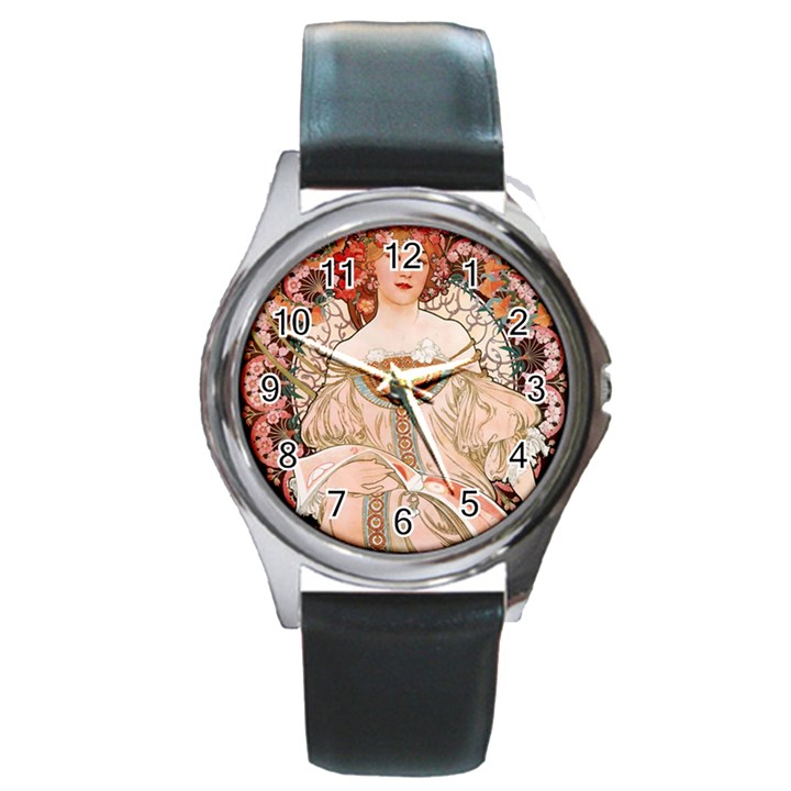 Alfons Mucha   F  Champenois Imprimeur ¨|diteur Round Metal Watch