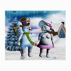 Funny, Cute Snowman And Snow Women In A Winter Landscape Small Glasses Cloth by FantasyWorld7