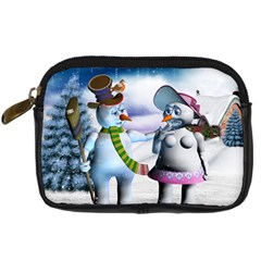 Funny, Cute Snowman And Snow Women In A Winter Landscape Digital Camera Cases by FantasyWorld7