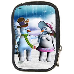 Funny, Cute Snowman And Snow Women In A Winter Landscape Compact Camera Cases by FantasyWorld7