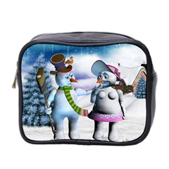 Funny, Cute Snowman And Snow Women In A Winter Landscape Mini Toiletries Bag 2-side by FantasyWorld7