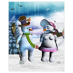 Funny, Cute Snowman And Snow Women In A Winter Landscape Drawstring Bag (small) by FantasyWorld7