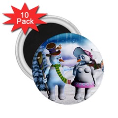 Funny, Cute Snowman And Snow Women In A Winter Landscape 2 25  Magnets (10 Pack)  by FantasyWorld7