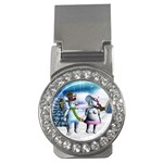 Funny, Cute Snowman And Snow Women In A Winter Landscape Money Clips (CZ)  Front