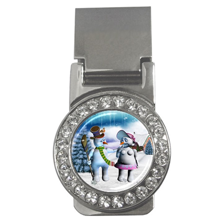 Funny, Cute Snowman And Snow Women In A Winter Landscape Money Clips (CZ) 