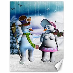 Funny, Cute Snowman And Snow Women In A Winter Landscape Canvas 36  X 48   by FantasyWorld7