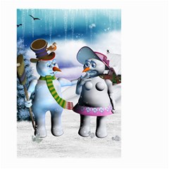 Funny, Cute Snowman And Snow Women In A Winter Landscape Large Garden Flag (two Sides)