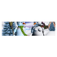 Funny, Cute Snowman And Snow Women In A Winter Landscape Satin Scarf (oblong) by FantasyWorld7