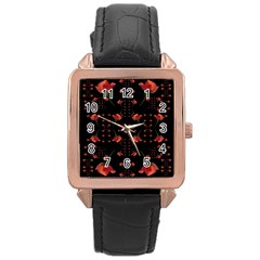 Roses From The Fantasy Garden Rose Gold Leather Watch  by pepitasart