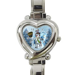 Funny Grimly Snowman In A Winter Landscape Heart Italian Charm Watch by FantasyWorld7