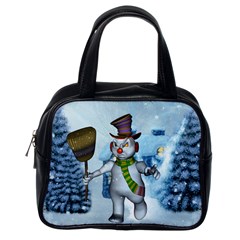 Funny Grimly Snowman In A Winter Landscape Classic Handbags (one Side) by FantasyWorld7