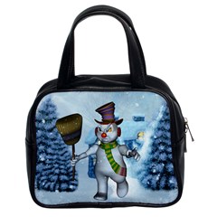 Funny Grimly Snowman In A Winter Landscape Classic Handbags (2 Sides) by FantasyWorld7