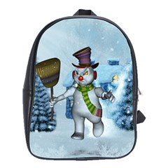 Funny Grimly Snowman In A Winter Landscape School Bag (large)