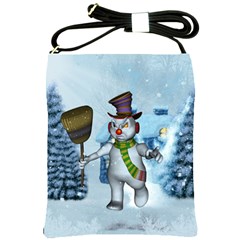 Funny Grimly Snowman In A Winter Landscape Shoulder Sling Bags by FantasyWorld7