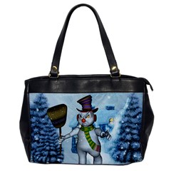 Funny Grimly Snowman In A Winter Landscape Office Handbags by FantasyWorld7