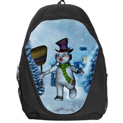 Funny Grimly Snowman In A Winter Landscape Backpack Bag by FantasyWorld7