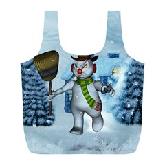 Funny Grimly Snowman In A Winter Landscape Full Print Recycle Bags (l)  by FantasyWorld7