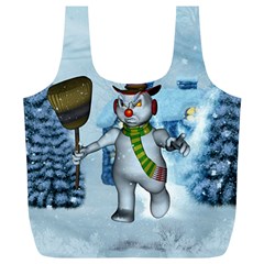 Funny Grimly Snowman In A Winter Landscape Full Print Recycle Bags (l)  by FantasyWorld7