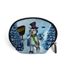 Funny Grimly Snowman In A Winter Landscape Accessory Pouches (small)  by FantasyWorld7