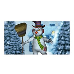 Funny Grimly Snowman In A Winter Landscape Satin Wrap by FantasyWorld7